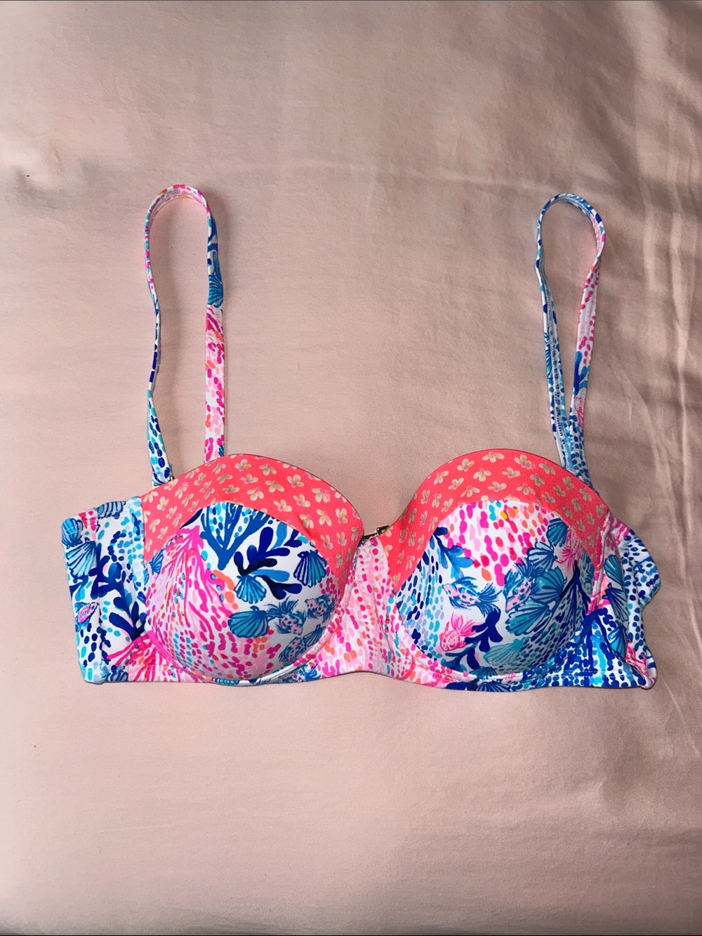 Lilly Pulitzer Leven Swim Bikini Top Coral Spritz Beach Bungalow - Size 6